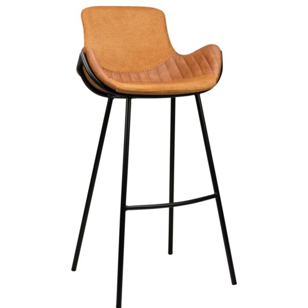 Tabouret de bar jaune Avelia – cuir PU, métal noir, assise 77 cm