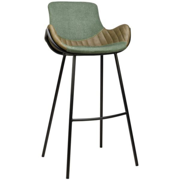 Tabouret de bar vert Avelia – cuir PU, métal noir, assise 77 cm.