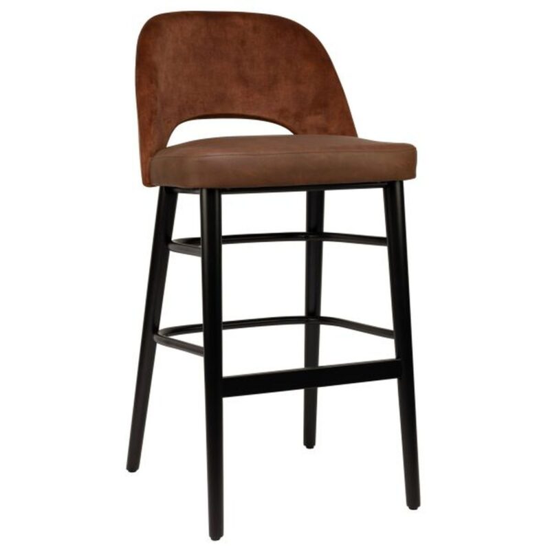 Tabouret haut Soren rouille en microfibre et velours avec pieds bois noir pour restaurant professionnel