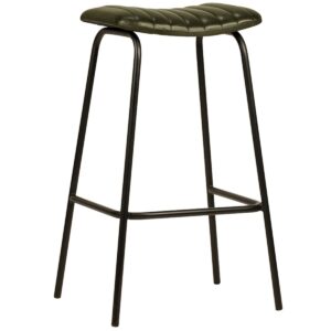 Tabouret haut Zaro vert en cuir et métal noir pour bar de restaurant professionnel