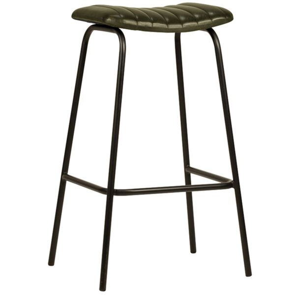 Tabouret haut Zaro vert en cuir et métal noir pour bar de restaurant professionnel