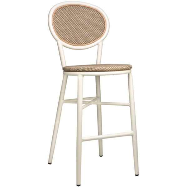 tabouret de bar sable aluminium léger, tressage polyrotin résistant. Idéal pour terrasse CHR.