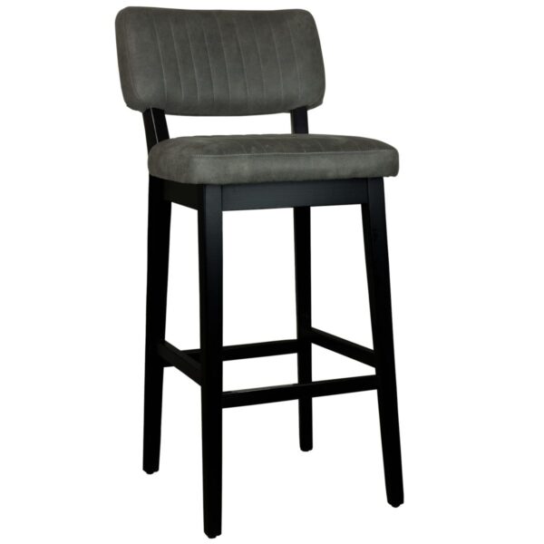 Tabouret haut Petrick anthracite en microfibre et bois noir pour restaurant professionnel