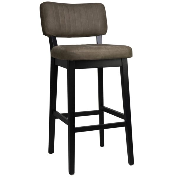 Tabouret haut Petrick brun en microfibre et bois noir pour bar de restaurant professionnel