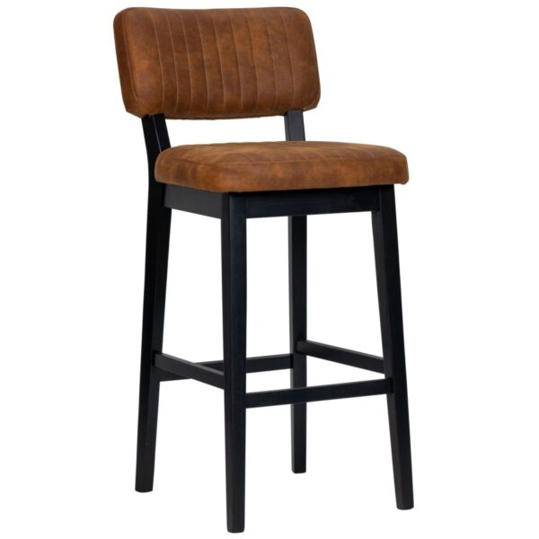 Tabouret haut Petrick cognac en microfibre et bois noir pour bar professionnel
