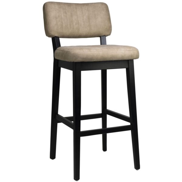 Tabouret haut Petrick crème en microfibre et bois noir pour bar de restaurant professionnel