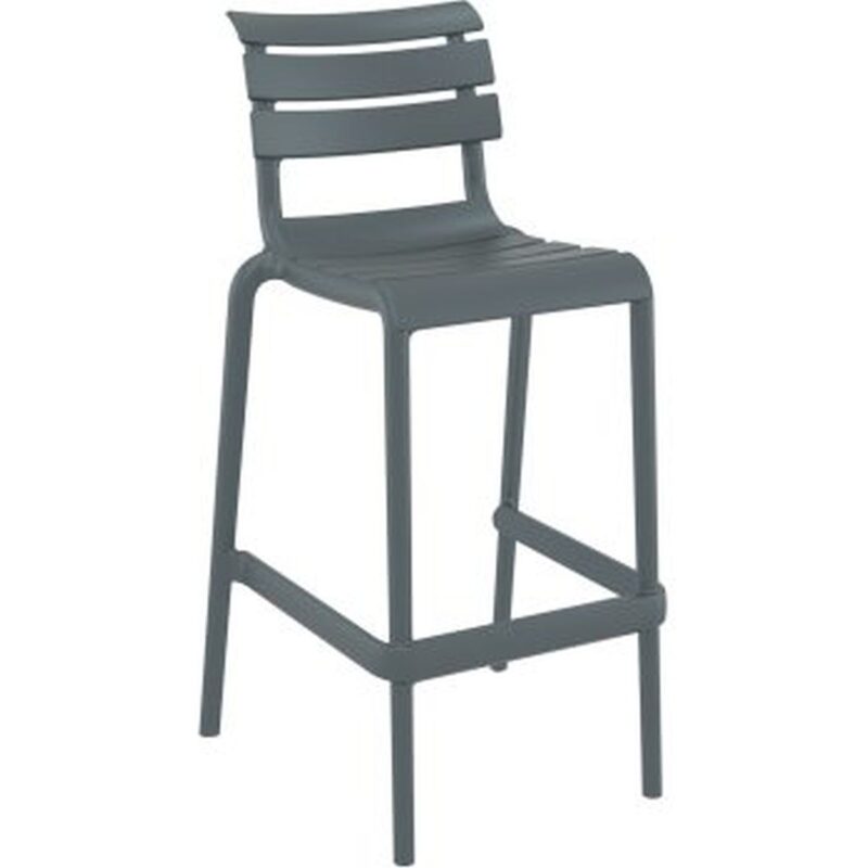 Tabouret Siena gris empilable en polypropylène, tabouret design pour bar et terrasse professionnelle.