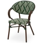 Fauteuil extérieur vert Jude, structure aluminium, coloris vert, empilable et conçu pour terrasses professionnelles.