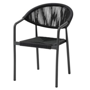 Chaise Côme anthracite empilable – aluminium et corde tressée