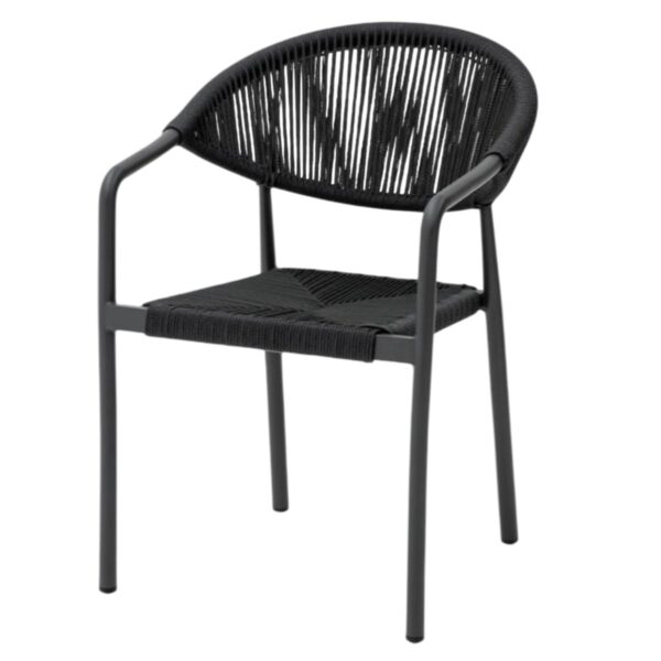 Chaise Côme anthracite empilable – aluminium et corde tressée