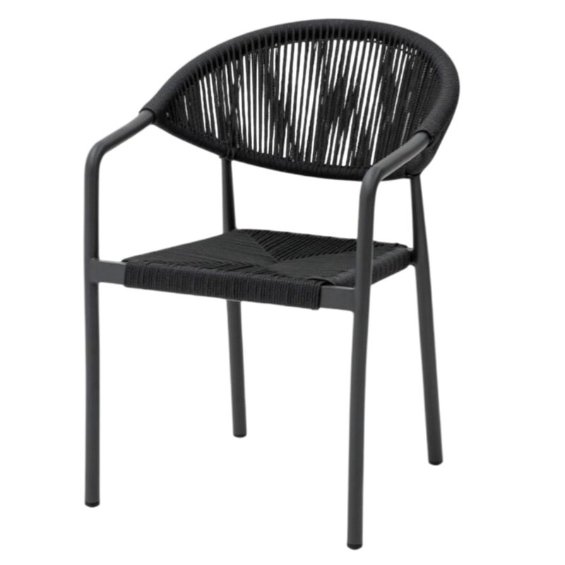 Chaise Côme anthracite empilable – aluminium et corde tressée