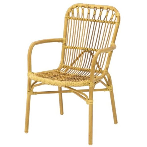Chaise bistrot extérieur Oriane en aluminium et tressage beige, empilable et résistante pour usage professionnel.
