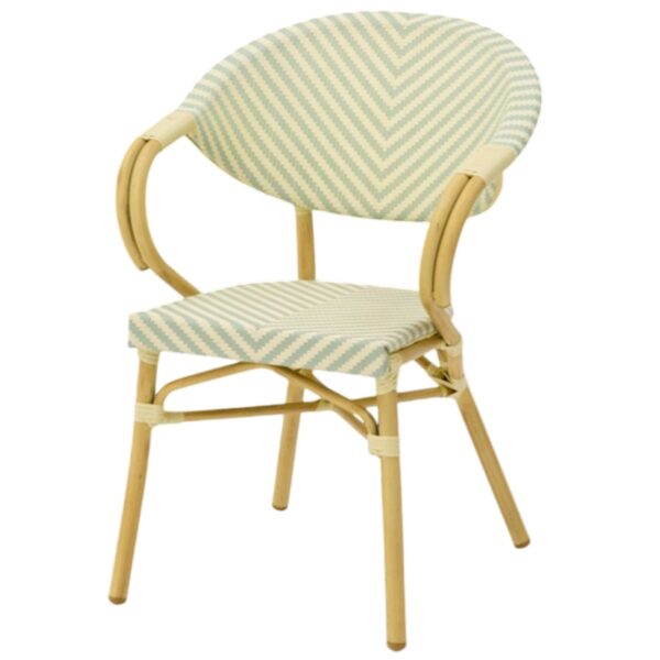 Fauteuil jude vert vif , structure aluminium, coloris vert vif, empilable et conçu pour terrasses professionnelles.