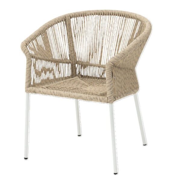 fauteuil extérieur Sacha beige – aluminium et fibre tressée.