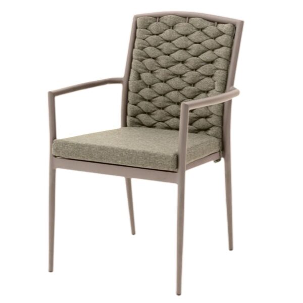 Fauteuil Crépin beige empilable – aluminium et corde tressée