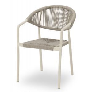 Chaise de terrasse Côme grise clair empilable – aluminium et corde tressée
