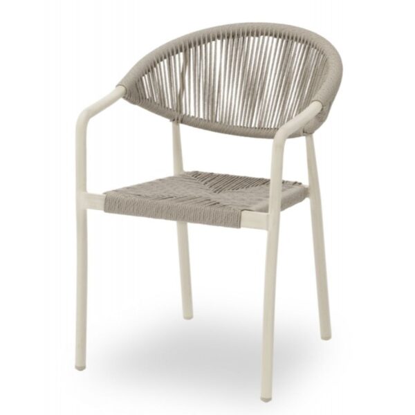Chaise de terrasse Côme grise clair empilable – aluminium et corde tressée