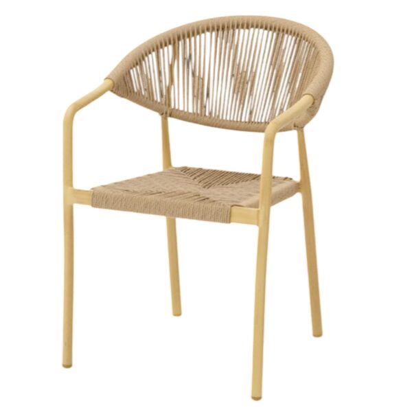 Chaise de terrasse Côme beige empilable – aluminium et corde tressée