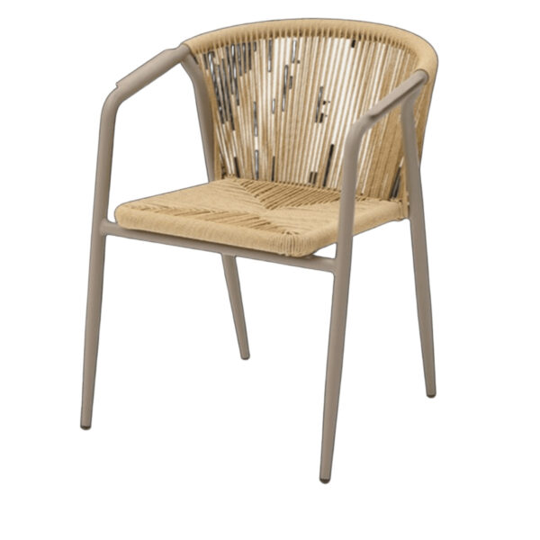 Chaise de terrasse Émile beige empilable, design moderne pour terrasse professionnelle.