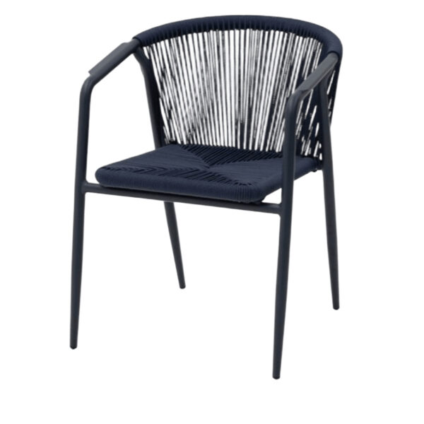 Chaise de terrasse bleue – Émile en aluminium empilable, design moderne pour terrasse professionnelle.