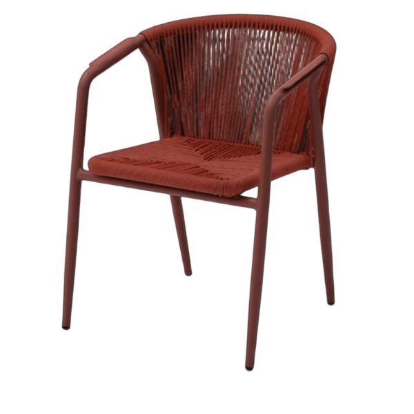 Chaise de terrasse Émile rouge en aluminium avec assise en corde tressée