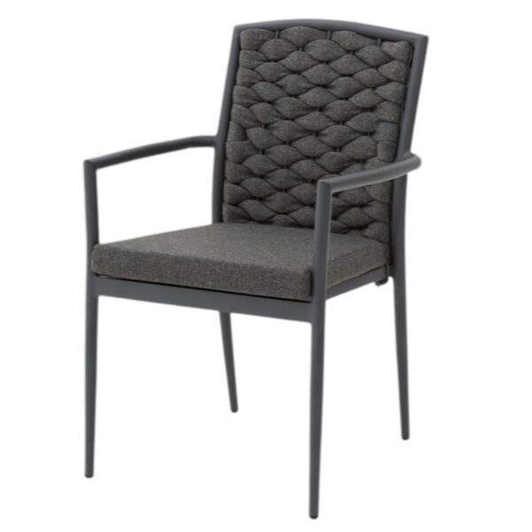 Fauteuil Crépin anthracite empilable – aluminium et corde tressée