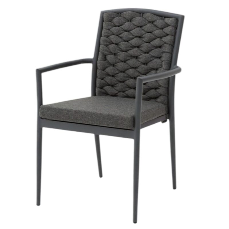 Fauteuil Crépin anthracite empilable – aluminium et corde tressée