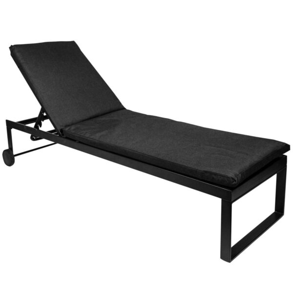 Chaise longue Lerici en acier noir avec coussin et roulettes réglables