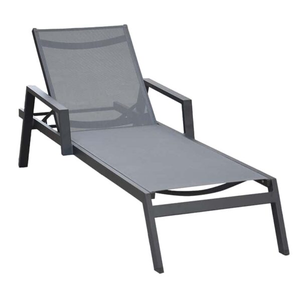 Chaise longue Noli en aluminium anthracite avec assise en textilène réglable