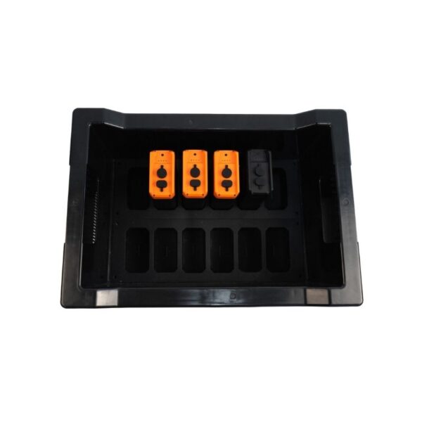 Boîtier de chargement Arendal noir – recharge simultanée jusqu’à 12 batteries S, M, L.