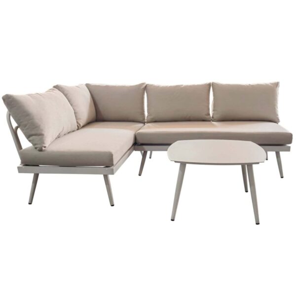 Ensemble Lounge Capri en aluminium blanc avec coussins beige - Mobilier CHR