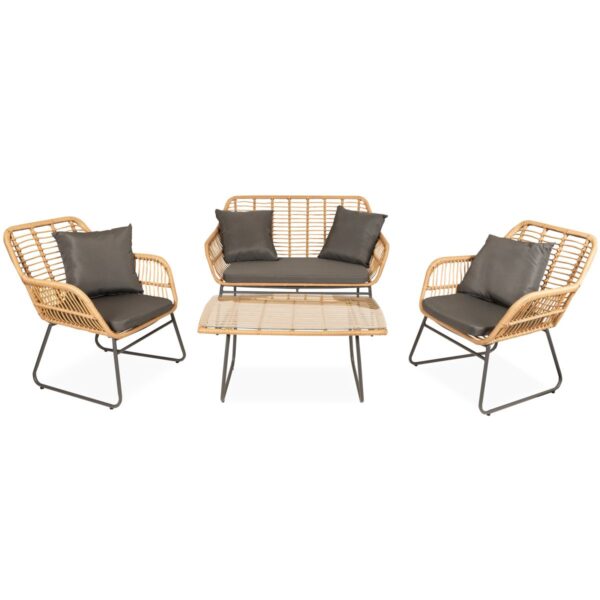 Ensemble Lounge goa en rotin synthétique naturel et acier anthracite