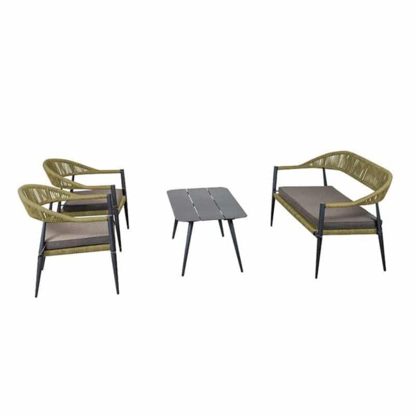 Ensemble Lounge Jonas Olive en corde et aluminium anthracite - Mobilier CHR