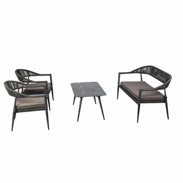 Ensemble Lounge Jonas Gris en corde et aluminium anthracite - Mobilier CHR