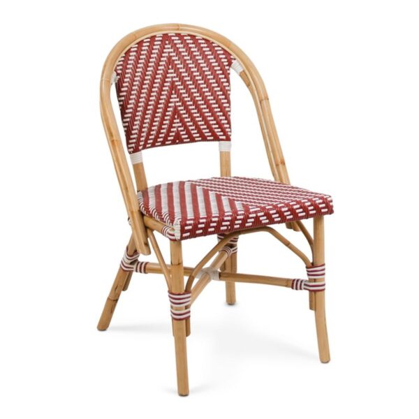 Chaise bistrot rouge et blanche Dante – chaise parisienne en rotin naturel pour usage professionnel