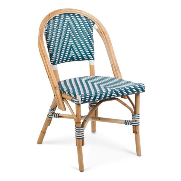 Chaise bistrot verte et blanche Dante – chaise parisienne en rotin naturel pour usage professionnel
