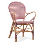Chaise bistrot Rosa en rotin naturel, tressage rose et gris