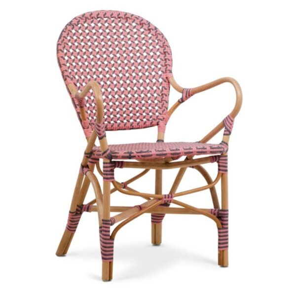 Chaise bistrot Rosa en rotin naturel, tressage rose et gris
