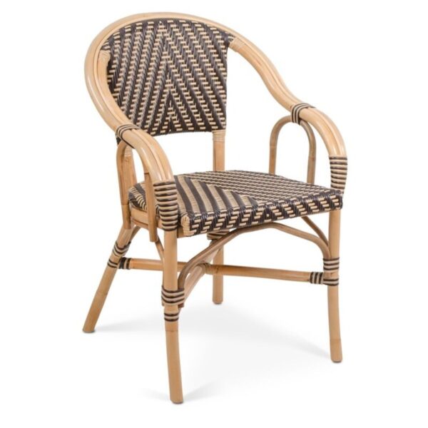 Fauteuil bistrot café et crème Dante – rotin naturel tressé pour usage professionnel