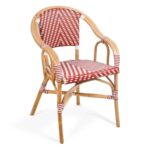 Fauteuil bistrot rouge et blanc Dante – rotin naturel tressé pour usage professionnel