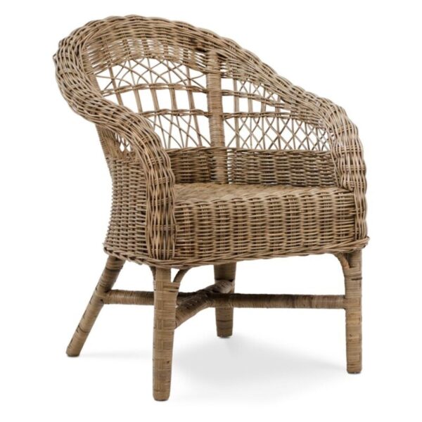 Fauteuil en abaca gris – mobilier naturel pour intérieur ou terrasse abritée