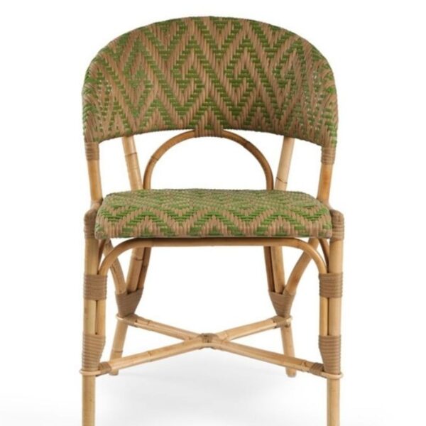 Chaise bistrot Kyoto en rotin naturel avec tressage rouge et beige, modèle professionnel pour restaurant