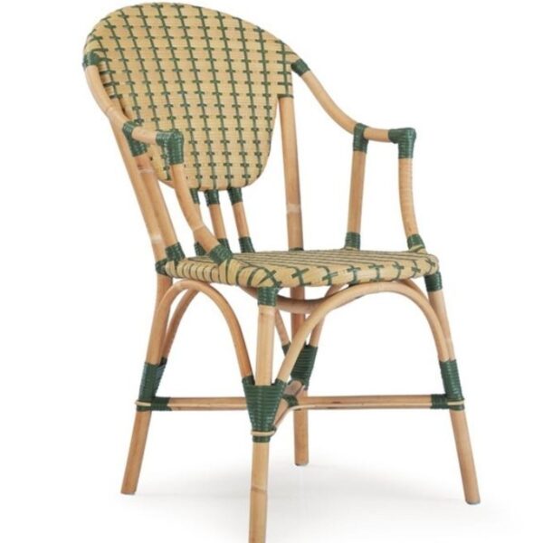 Fauteuil bistrot Athéna en rotin naturel avec accoudoirs, modèle bistrot professionnel