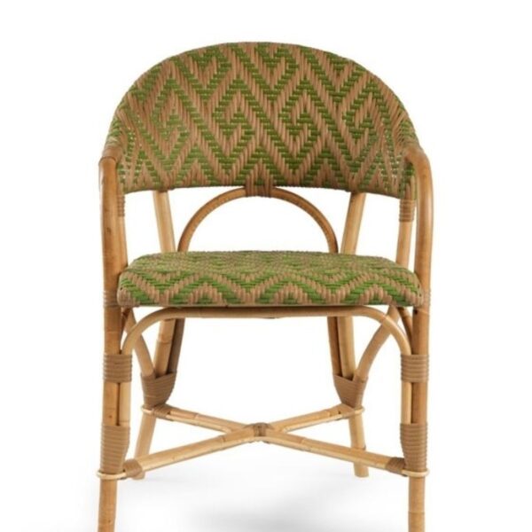Fauteuil bistrot Kyoto en rotin naturel avec tressage rouge et beige, modèle professionnel pour restaurant