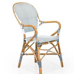 Fauteuil bistrot Riviera – rotin naturel & tressage blanc/noir pour cafés, hôtels & restaurants