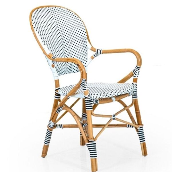 Fauteuil bistrot Riviera – rotin naturel & tressage blanc/noir pour cafés, hôtels & restaurants