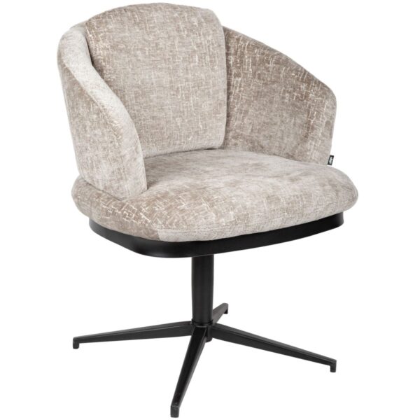 Fauteuil pivotant Livo beige en jacquard chenille – structure métal noir pour intérieur café, hôtel et restaurant