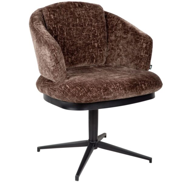 Fauteuil pivotant restaurant Livo marron en jacquard chenille avec piètement métal noir