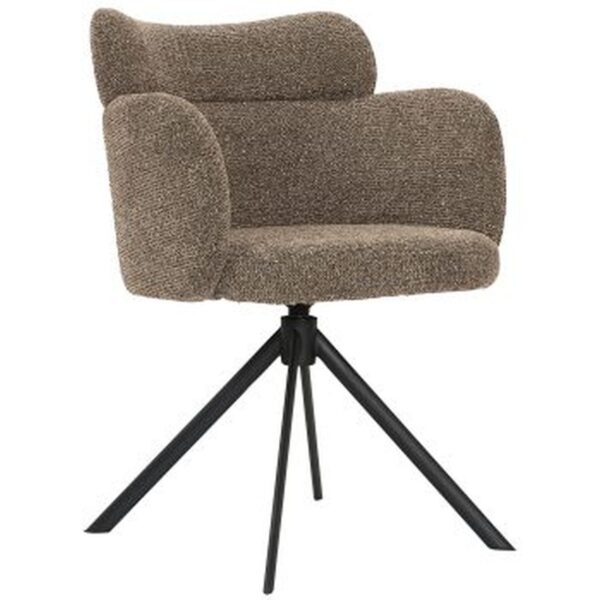Fauteuil de restaurant Milo marron en chenille à tissage plat avec piètement métal noir pivotant