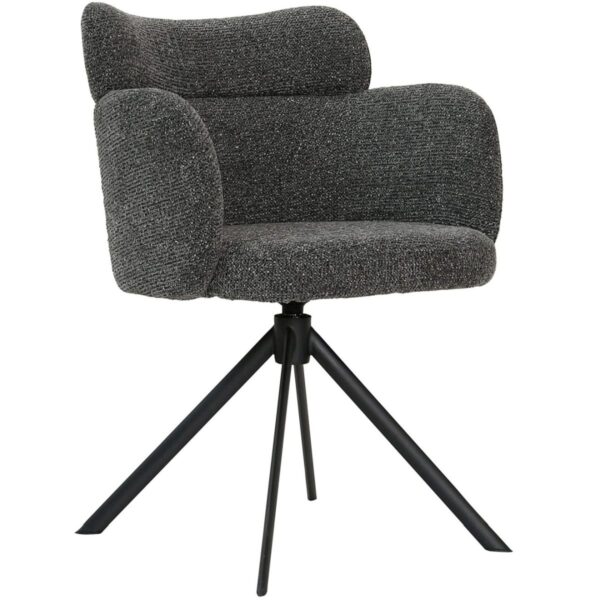 Fauteuil de restaurant Milo anthracite en chenille avec piètement métal noir pivotant